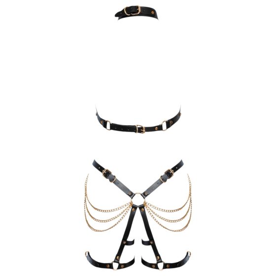 ZADO - 2-Piece Leather Harness Set (Black-Gold)