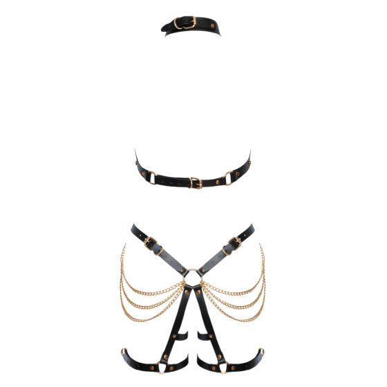 ZADO - 2-Piece Leather Harness Set (Black-Gold)