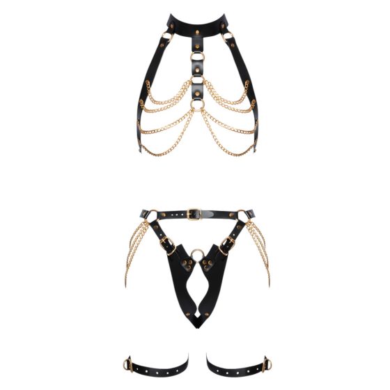 ZADO - 2-Piece Leather Harness Set (Black-Gold)