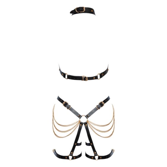 ZADO - 2-Piece Leather Harness Set (Black-Gold)