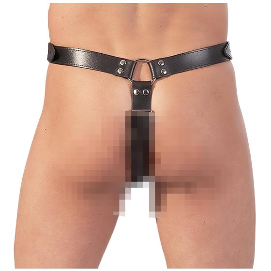 ZADO - Leather Thong with Dildo and 3 Penis Rings