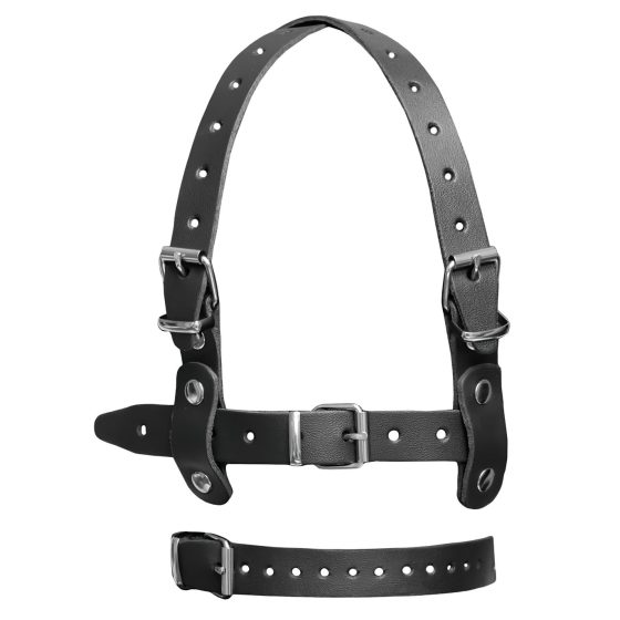 ZADO - Leather Head Mask with Bit and Lead Rein (Black)