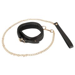 ZADO - Black & Gold Leather Collar with Leash