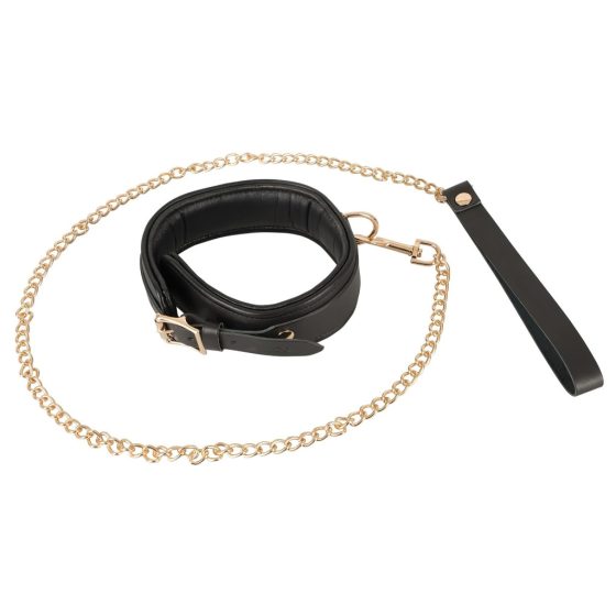 ZADO - Leather Collar with Leash (Black-Gold)