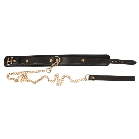 ZADO - Leather Collar with Leash (Black-Gold)