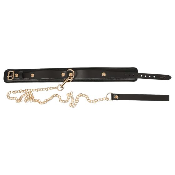 ZADO - Leather Collar with Leash (Black-Gold)