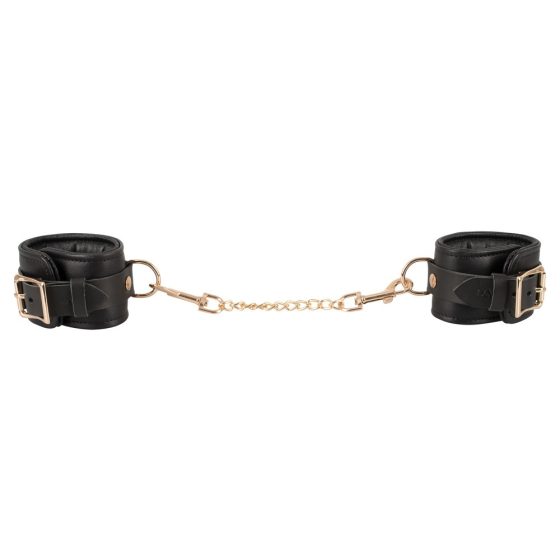 ZADO - Leather Wrist Cuffs with Short Chain (Black)