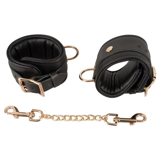 ZADO - Leather Wrist Cuffs with Short Chain (Black)