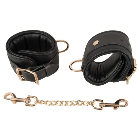 ZADO - Leather Wrist Cuffs with Short Chain (Black)