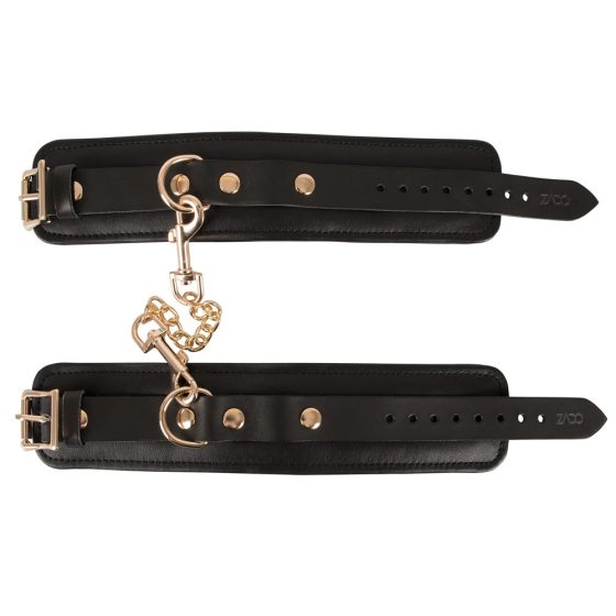 ZADO - Leather Wrist Cuffs with Short Chain (Black)