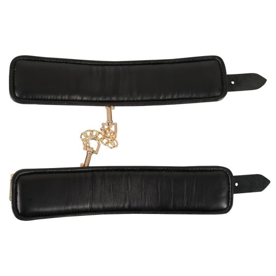 ZADO - Leather Wrist Cuffs with Short Chain (Black)