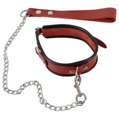 ZADO - Leather Collar with Leash (Red)