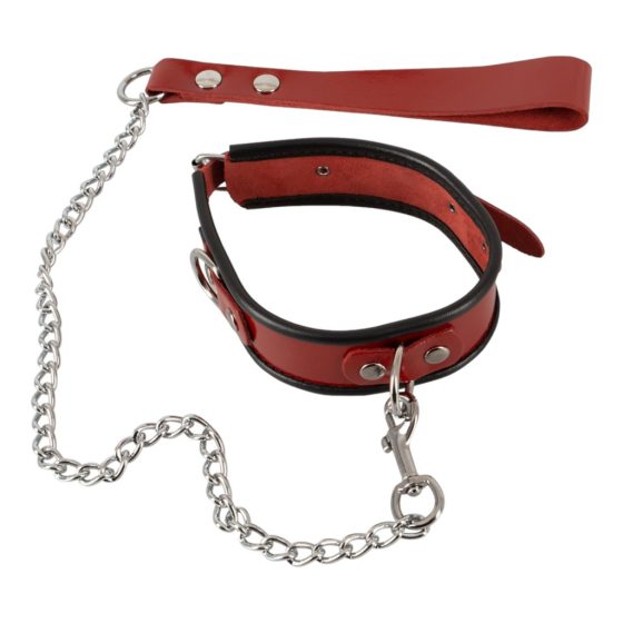 ZADO - Leather Collar with Leash (Red)