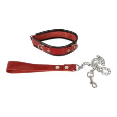 ZADO - Leather Collar with Leash (Red)