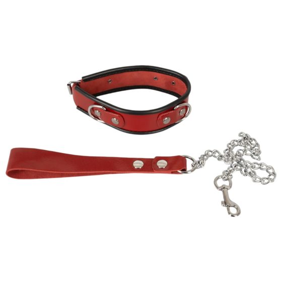 ZADO - Leather Collar with Leash (Red)