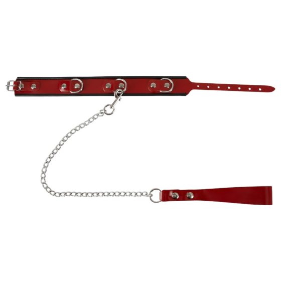 ZADO - Leather Collar with Leash (Red)