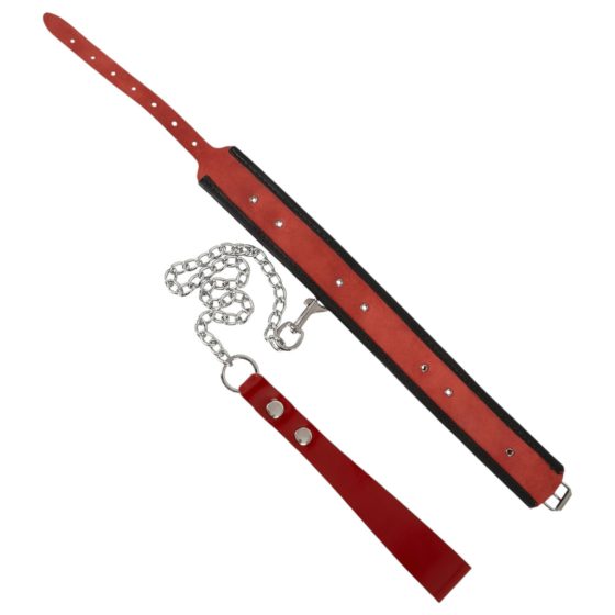 ZADO - Leather Collar with Leash (Red)