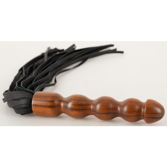 ZADO - Leather Whip with Wooden Dildo Handle (Black-Brown)