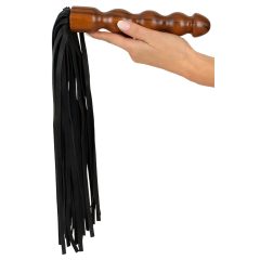 ZADO - Leather Whip with Wooden Dildo Handle (Black-Brown)