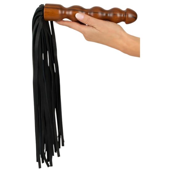 ZADO - Leather Whip with Wooden Dildo Handle (Black-Brown)