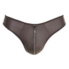   Svenjoyment - Glossy Men's Thong with Rhinestone Zipper (Black)