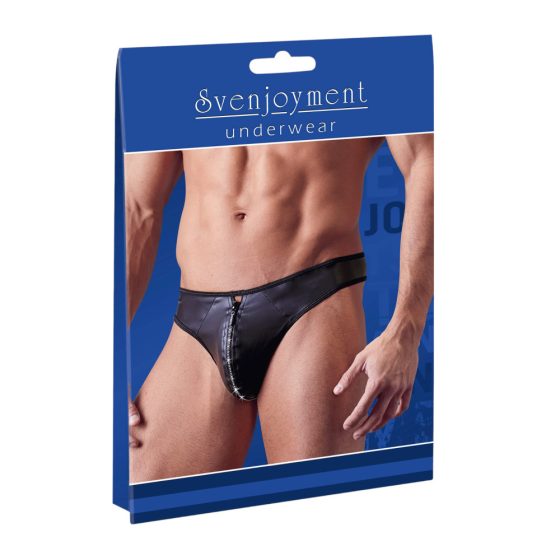 Svenjoyment - Glossy Men's Thong with Rhinestone Zipper (Black)