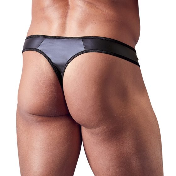 Svenjoyment - Glossy Men's Thong with Rhinestone Zipper (Black)