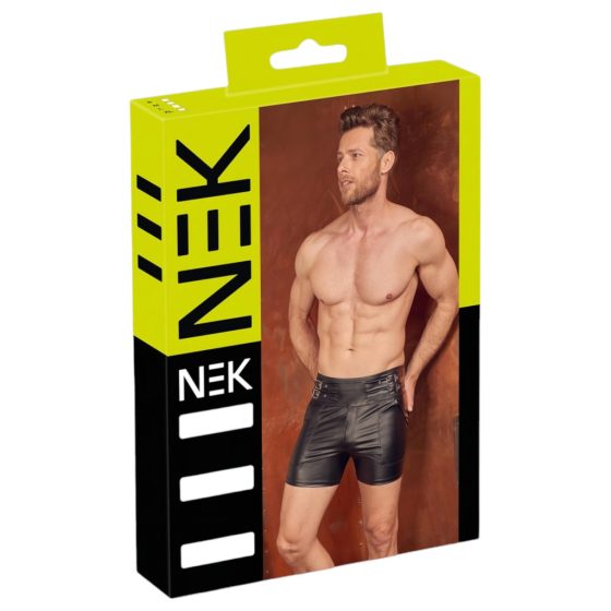 NEK - Long Men's Shorts with Metal Buckle (Black)