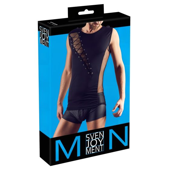 Svenjoyment - Lace-Up Mesh Insert Men's Top (Black)