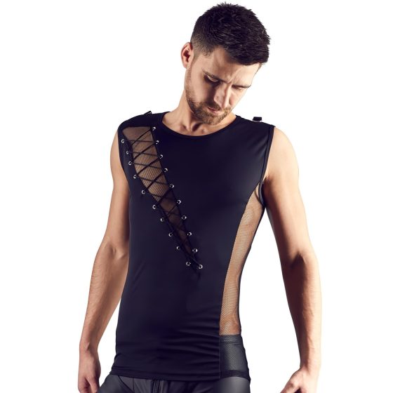 Svenjoyment - Lace-Up Mesh Insert Men's Top (Black)