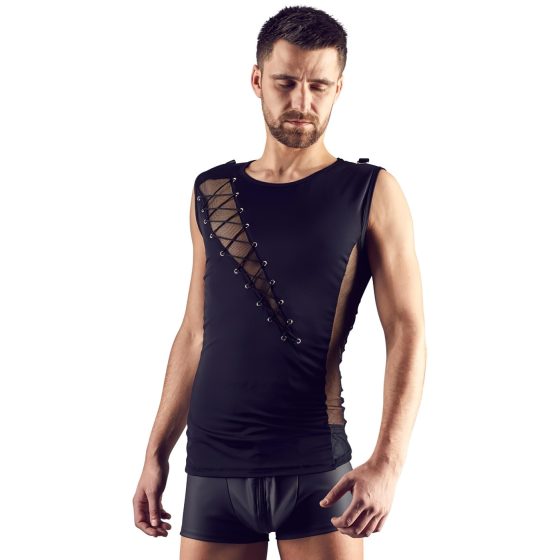 Svenjoyment - Lace-Up Mesh Insert Men's Top (Black)