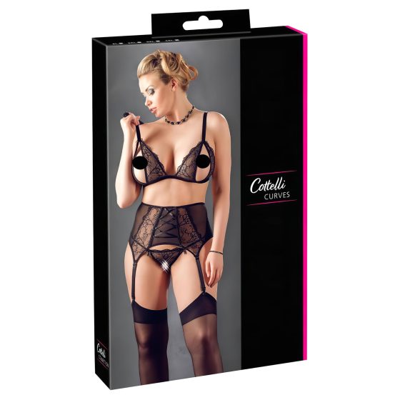 Cottelli Plus Size - Lace Lingerie Set (Black)