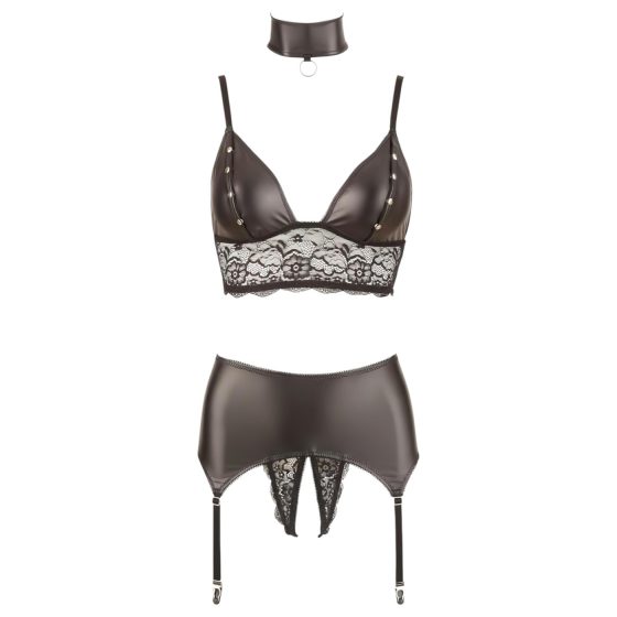 Cottelli Bondage - Lace Shiny Lingerie Set (4 Pieces)