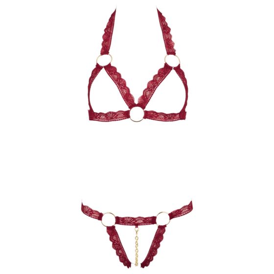 Cottelli - Open Bra Set with Metal Rings (Burgundy)