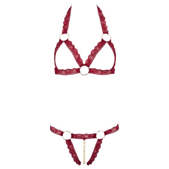 Cottelli - Open Bra Set with Metal Rings (Burgundy)