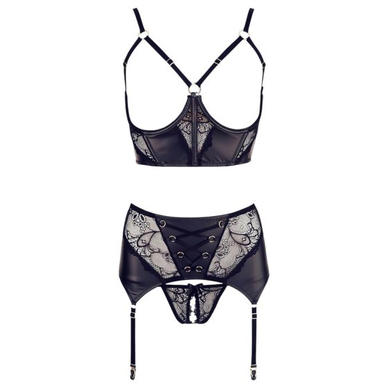 / Abierta Fina - Lacy Shiny Lingerie Set (Black)