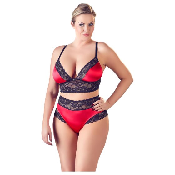 Cottelli Plus Size - Lace Satin Bra Set (Black-Red)