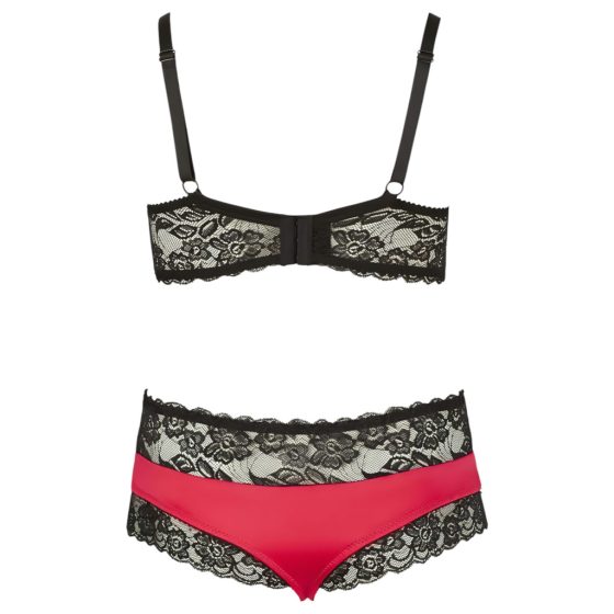 Cottelli Plus Size - Lace Satin Bra Set (Black-Red)