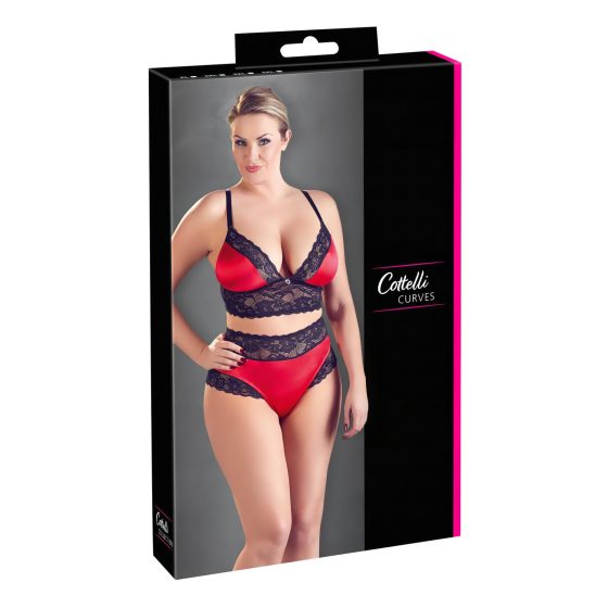 Cottelli Plus Size - Lace Satin Bra Set (Black-Red)