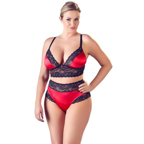 Cottelli Plus Size - Lace Satin Bra Set (Black-Red)