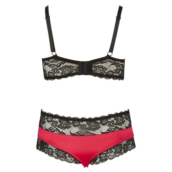 Cottelli Plus Size - Lace Satin Bra Set (Black-Red)