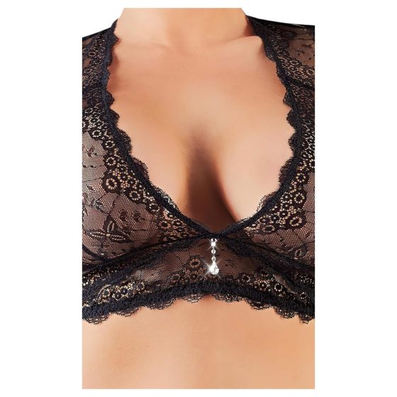 Cottelli Plus Size - Lace Lingerie Set with Rhinestones (Black)