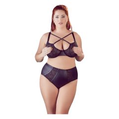 Cottelli Plus Size - Cross-strap Bra and Panty (Black)