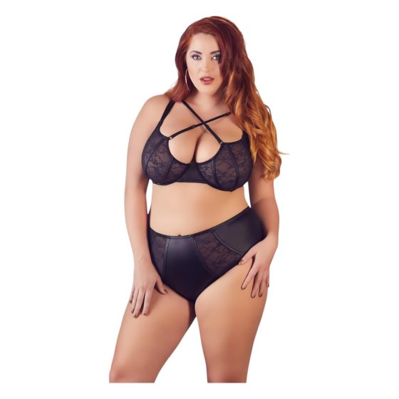 Cottelli Plus Size - Cross-strap Bra and Panty (Black)