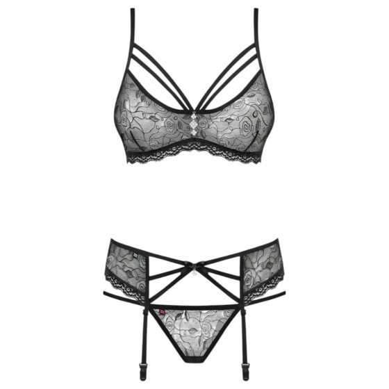 Obsessive 818-SEG-1 - Rhinestone Lace Lingerie Set (Black)