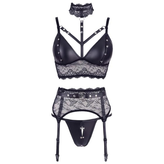 Cottelli Bondage - Lace Lingerie Set with Handcuffs (Black)