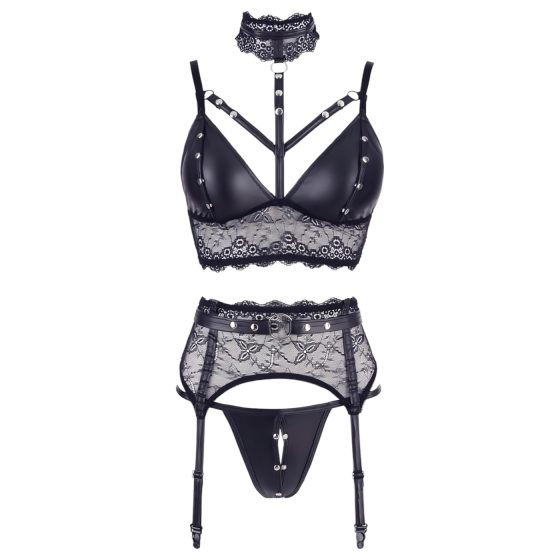 Cottelli Bondage - Lace Lingerie Set with Cuffs (Black)