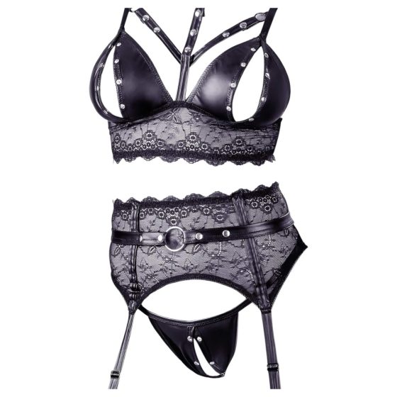 Cottelli Bondage - Lace Lingerie Set with Handcuffs (Black)