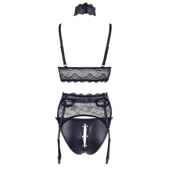 Cottelli Bondage - Lace Lingerie Set with Handcuffs (Black)