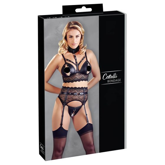 Cottelli Bondage - Lace Lingerie Set with Cuffs (Black)